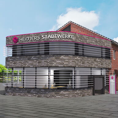 Eine Visualisierung des neuen Kundencenters der Heidjers Stadtwerke
