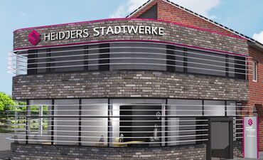 Eine Visualisierung des neuen Kundencenters der Heidjers Stadtwerke